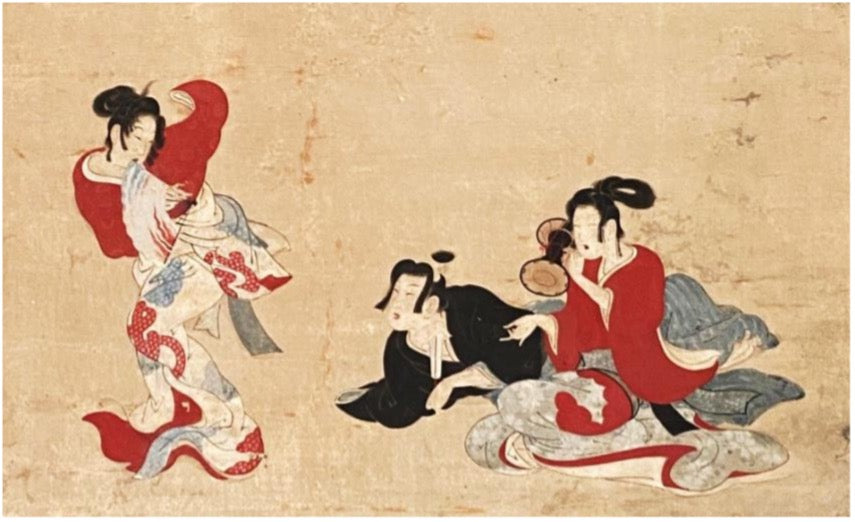 Tanzszene 遊女画 | Ukiyo e Malerei 浮世絵 | 17.Jh. (Stil von Hikone Stellschirm)