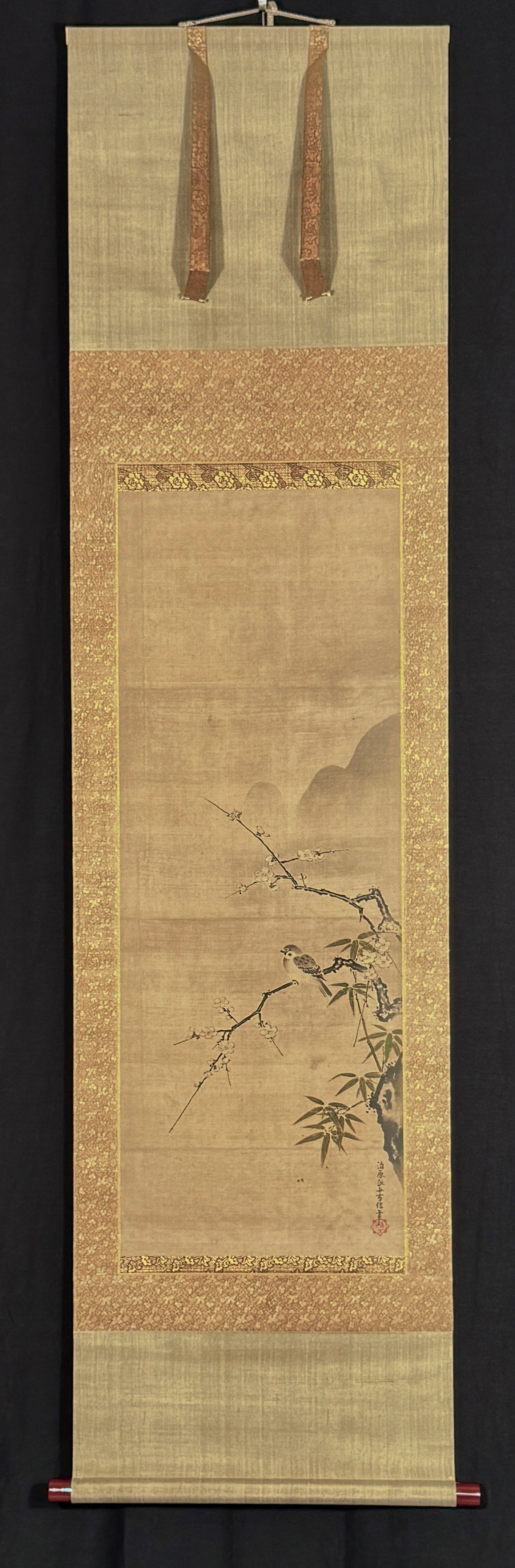 Sparrow on plum blossom branch | Kiyohara Yukinobu 清原雪信 | 1643-1682