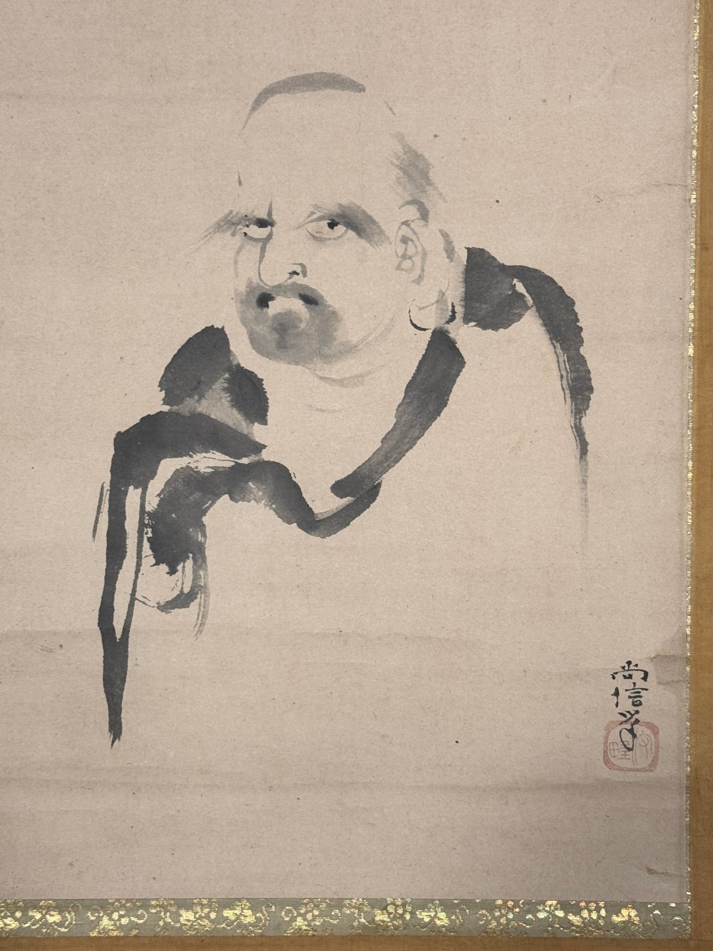 Daruma mit Kalligrafie | Kanō Naonobu 狩野尚信 | 1607-1650 & Takuan Sōhō 澤庵宗彭 (Brief-Text) | 1573-1645