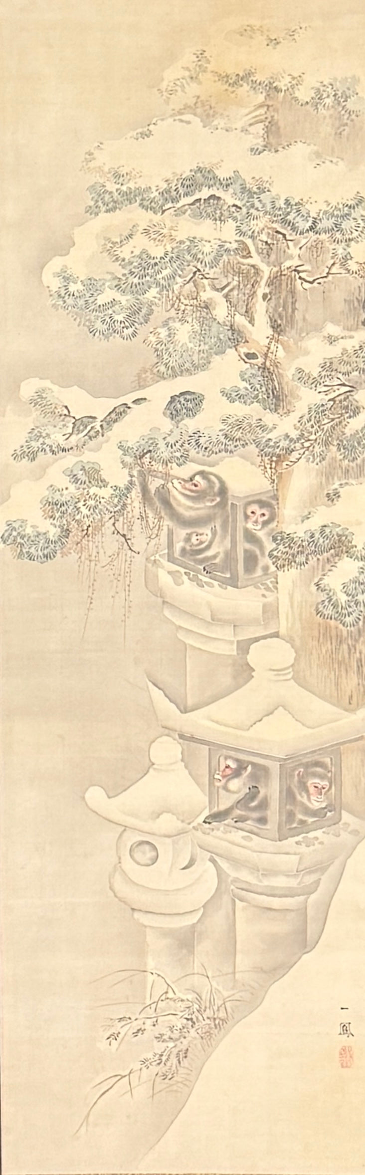 Affen in Tempellaternen im Schnee | Mori Ippō 森一鳳 | 1798-1871
