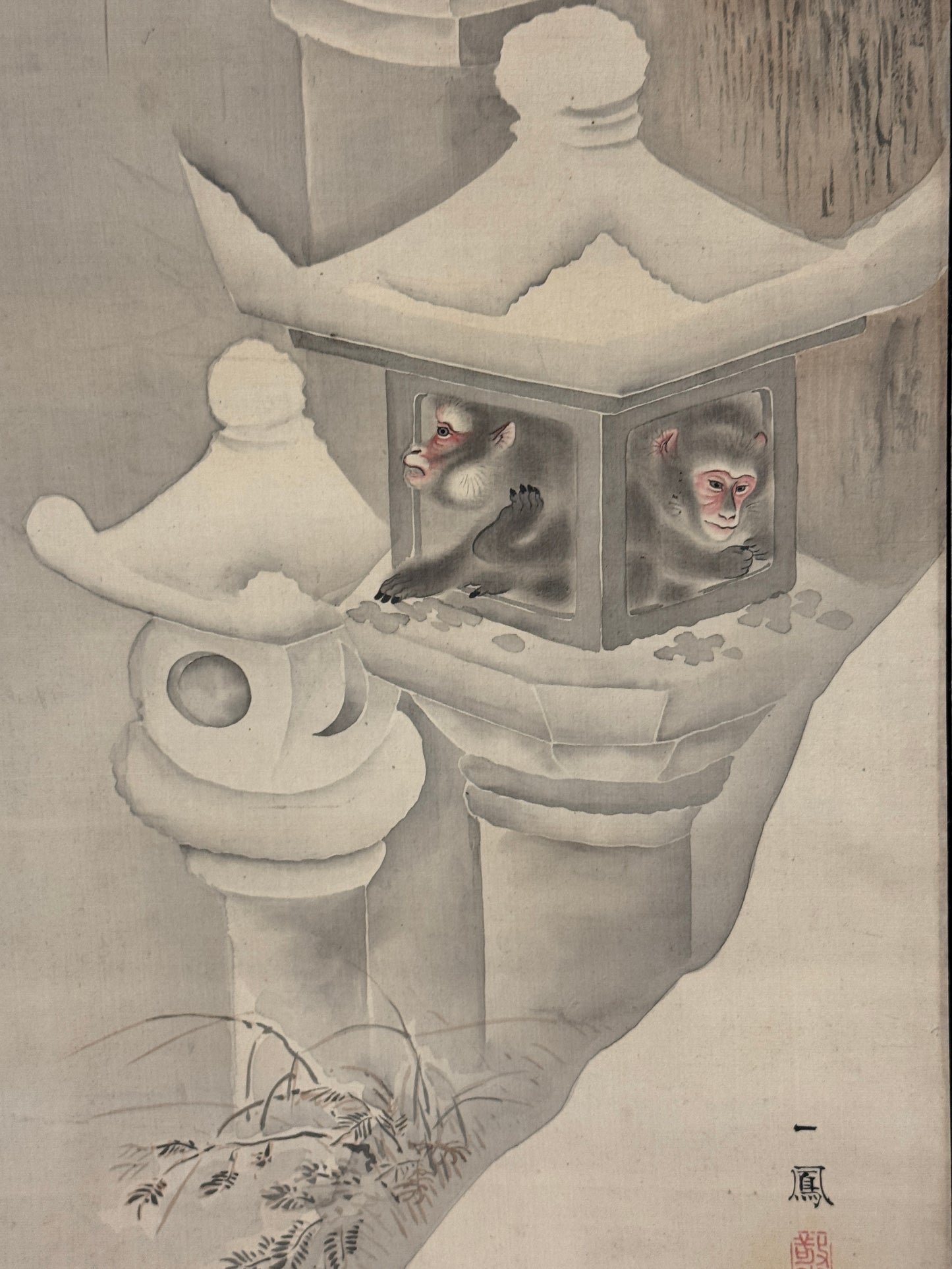Affen in Tempellaternen im Schnee | Mori Ippō 森一鳳 | 1798-1871