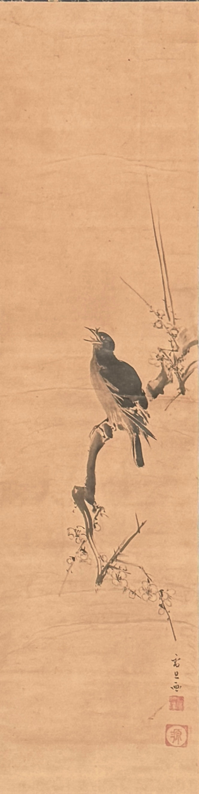 Diptychon Landschaft / Haubenmaina auf Pflaumenblüte | Hasegawa Settan (attr.) 長谷川雪旦 (伝) | 1778-1843