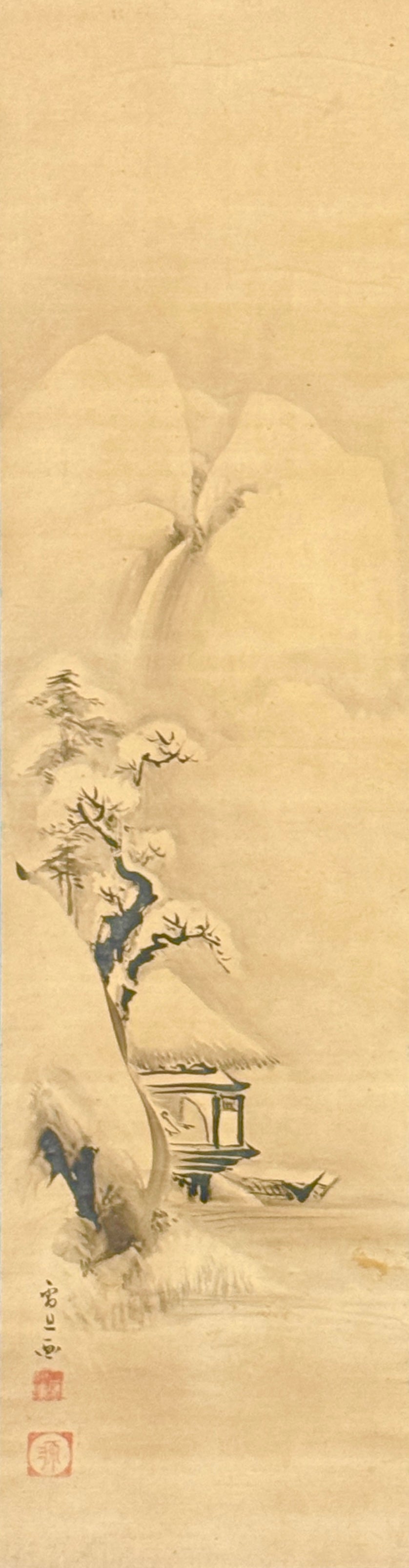 Diptychon Landschaft / Haubenmaina auf Pflaumenblüte | Hasegawa Settan (attr.) 長谷川雪旦 (伝) | 1778-1843