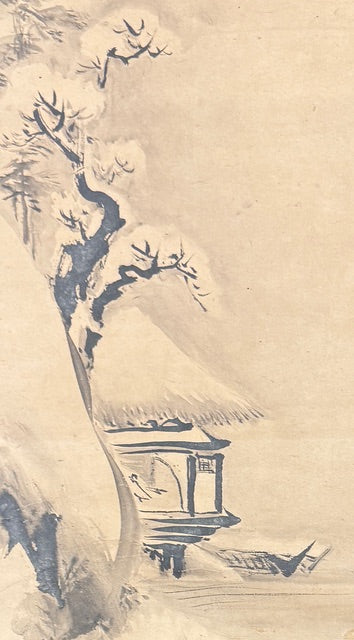 Diptych Landscape / Crested maina on Plum blossom | Hasegawa Settan (attr.) 長谷川雪旦 (伝) | 1778-1843