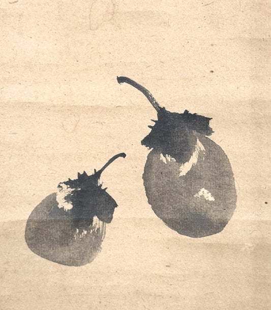 Kalligrafie mit Malerei von zwei Auberginen | Ōtagaki Rengetsu 太田垣蓮月 | 1791-1875